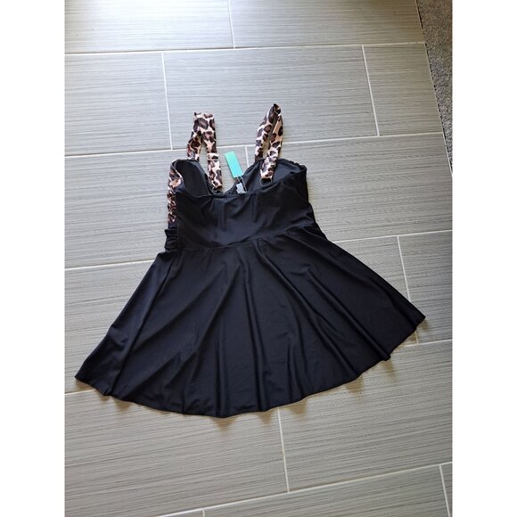 Aqua Eve Womens Plus Size 18W Leopard Print Swimsuit Dress Black  Brown NEW - Picture 9 of 9